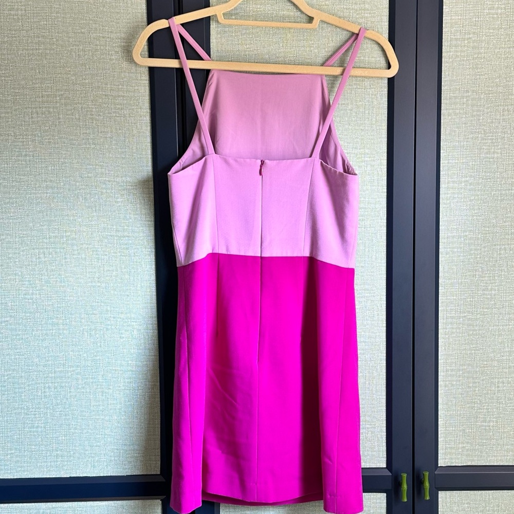 French Connection Colorblock Pink + Fushia High Neck Fitted Mini Dress, Size 6 - Picture 4 of 10